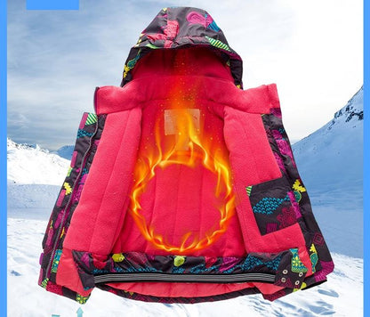 Kids Ski Suit Set Winter Warm Waterproof Jacket + Suspender Pants + Neck Gaiter Windproof Snowboarding Outfit for Girls Boys