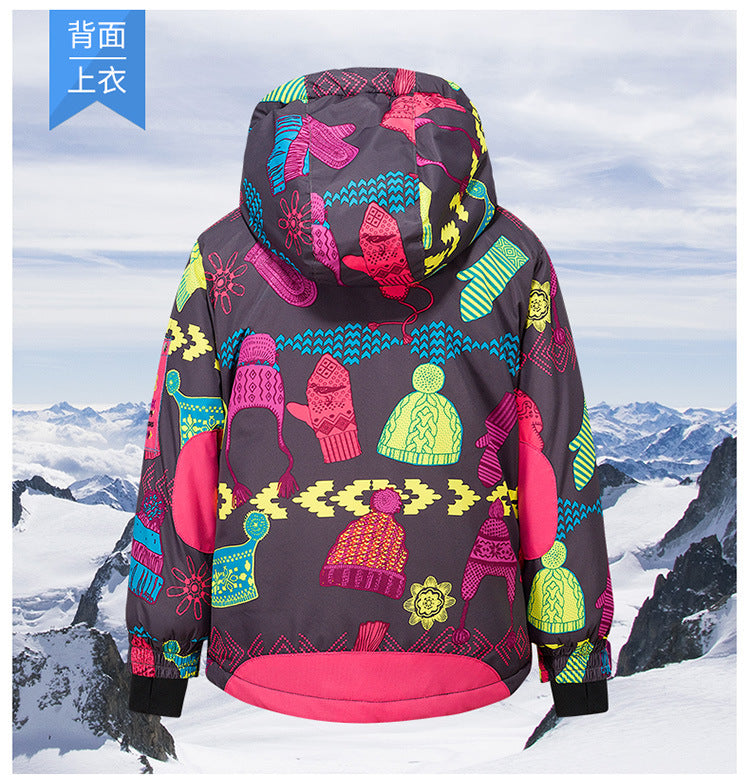 Kids Ski Suit Set Winter Warm Waterproof Jacket + Suspender Pants + Neck Gaiter Windproof Snowboarding Outfit for Girls Boys