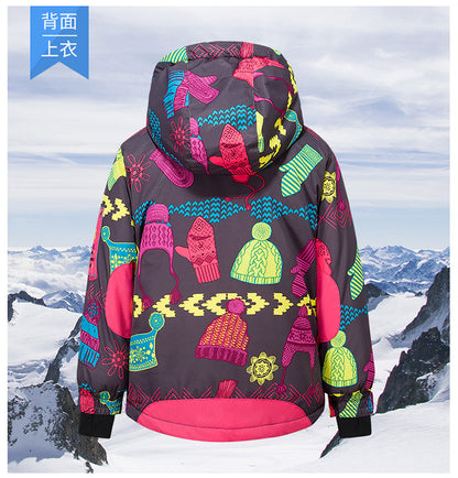 Kids Ski Suit Set Winter Warm Waterproof Jacket + Suspender Pants + Neck Gaiter Windproof Snowboarding Outfit for Girls Boys