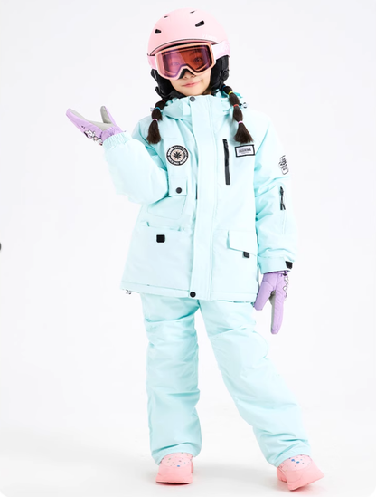 Children's Ski Suit with Polar Fleece Lining-BLUE & GREEN