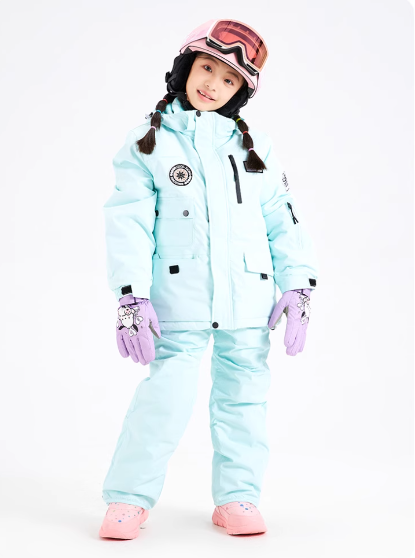 Children's Ski Suit with Polar Fleece Lining-BLUE & GREEN