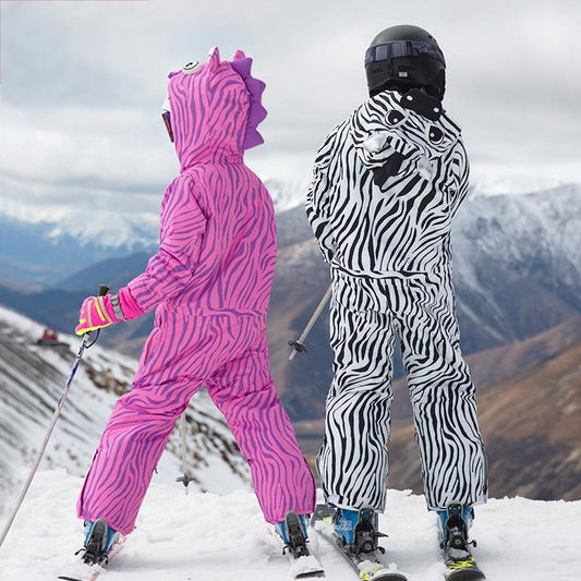 Kids Unisex Winter Animal Friendly Waterproof One Piece Snowsuits-Zebra