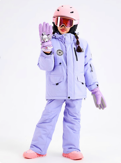 Children's Ski Suit with Polar Fleece Lining-YELLOW & PURPLE
