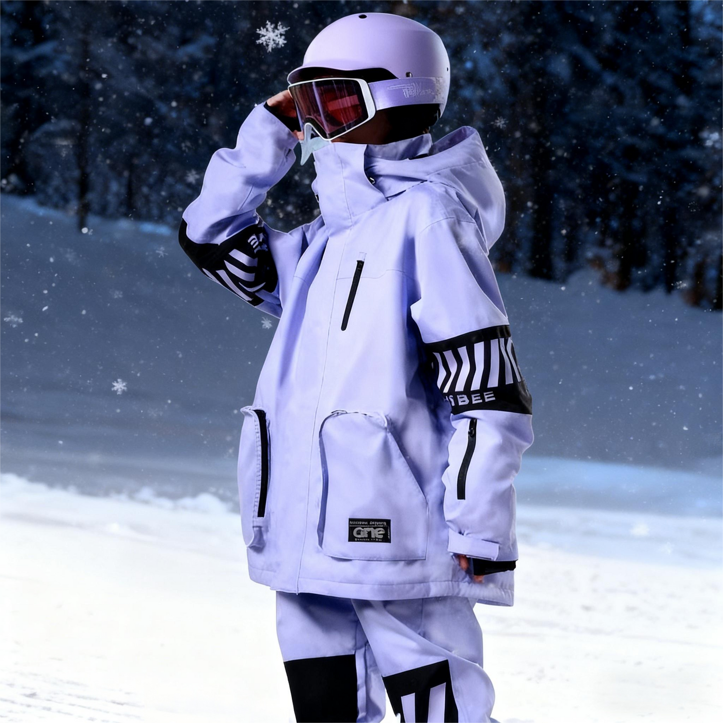 Vibrant Youth Ski Suit Set: Bold Colors + Durable Snow Gear -Purple