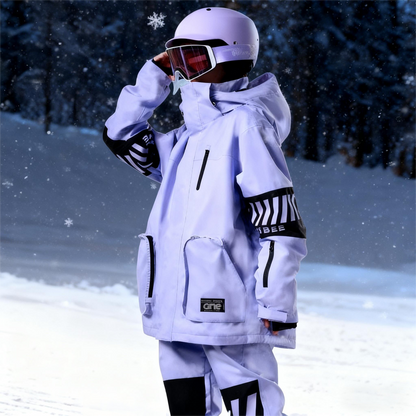 Vibrant Youth Ski Suit Set: Bold Colors + Durable Snow Gear -Purple