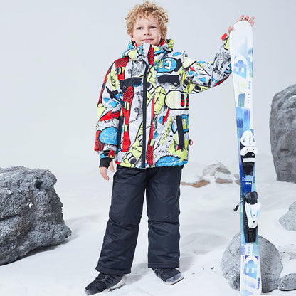 Children's graffiti design ski suit set，4 in 1 Set