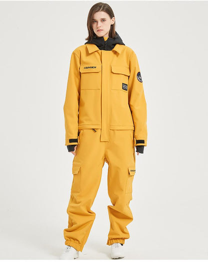 One-Piece Snowboard Suit for Men & Women- Waterproof, Windproof, Stylish Ski Jumpsuit-YELLOW & GREEN