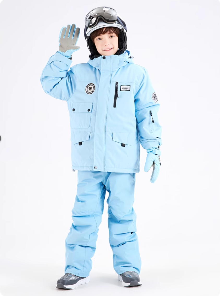 Children's Ski Suit with Polar Fleece Lining-BLUE & GREEN