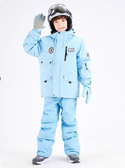 Children's Ski Suit with Polar Fleece Lining-BLUE & GREEN