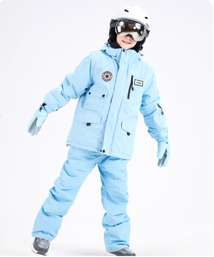 Children's Ski Suit with Polar Fleece Lining-BLUE & GREEN