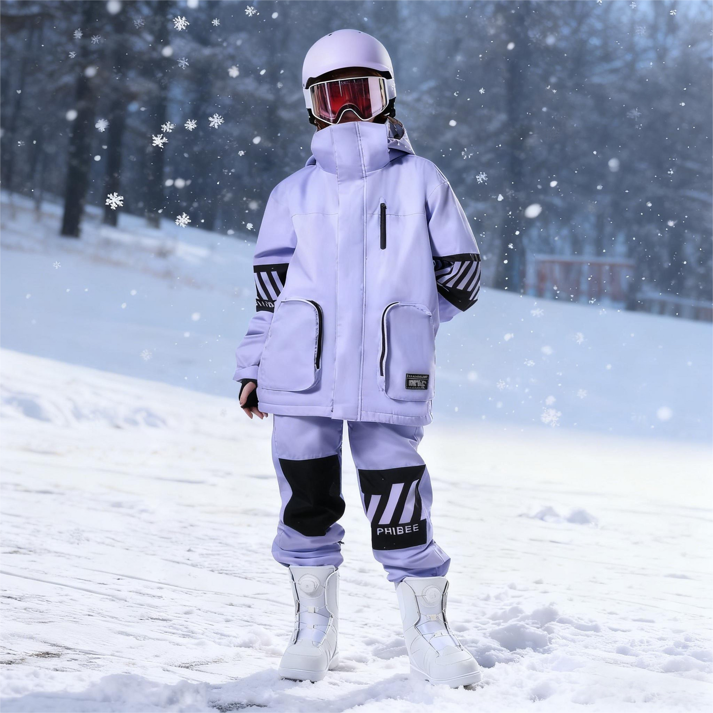Vibrant Youth Ski Suit Set: Bold Colors + Durable Snow Gear -Purple