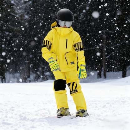 Vibrant Youth Ski Suit Set: Bold Colors + Durable Snow Gear-Yellow