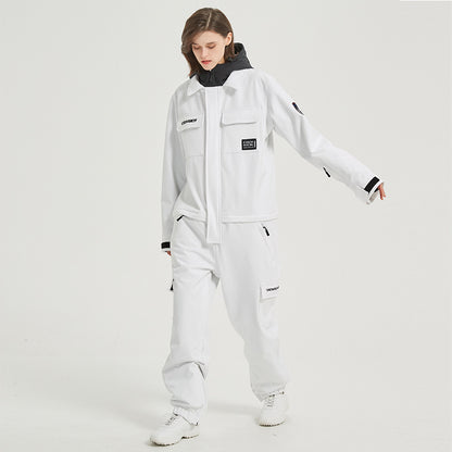 One-Piece Snowboard Suit for Men & Women- Waterproof, Windproof, Stylish Ski Jumpsuit-WHITE