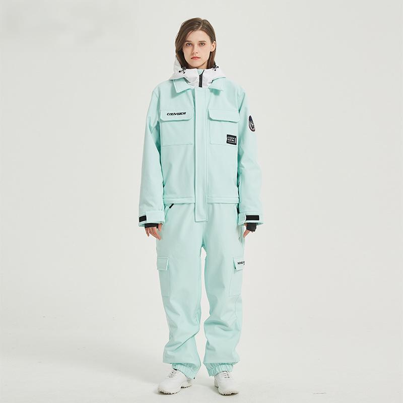 One-Piece Snowboard Suit for Men & Women- Waterproof, Windproof, Stylish Ski Jumpsuit-YELLOW & GREEN