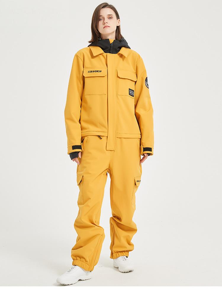 One-Piece Snowboard Suit for Men & Women- Waterproof, Windproof, Stylish Ski Jumpsuit-YELLOW & GREEN
