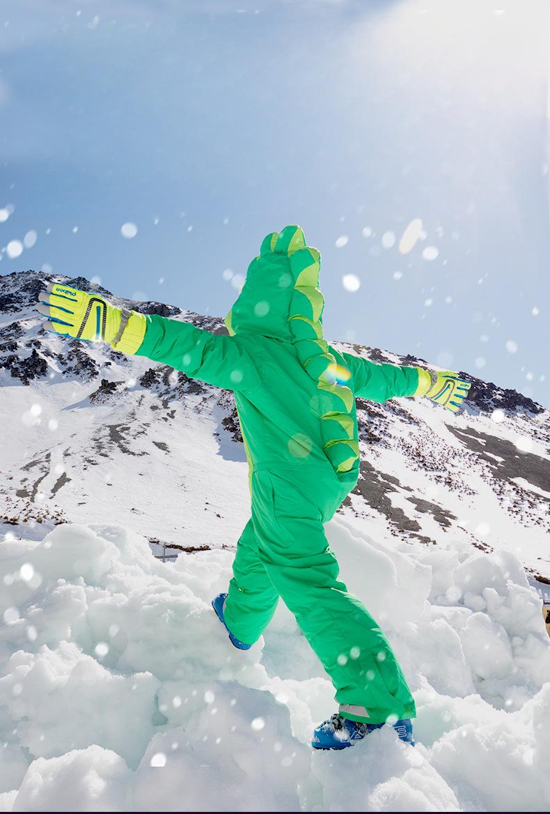 Kids Unisex Winter Animal Friendly Waterproof One Piece Snowsuits-Dinosaur
