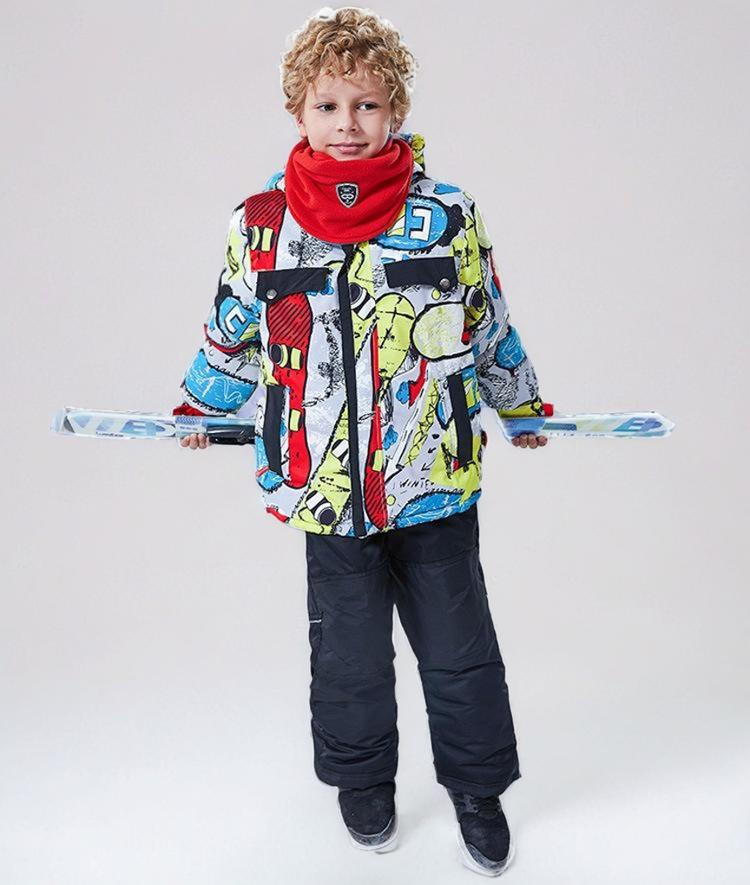 Children's graffiti design ski suit set，4 in 1 Set