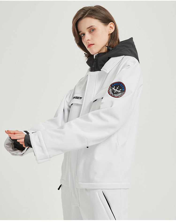 One-Piece Snowboard Suit for Men & Women- Waterproof, Windproof, Stylish Ski Jumpsuit-WHITE