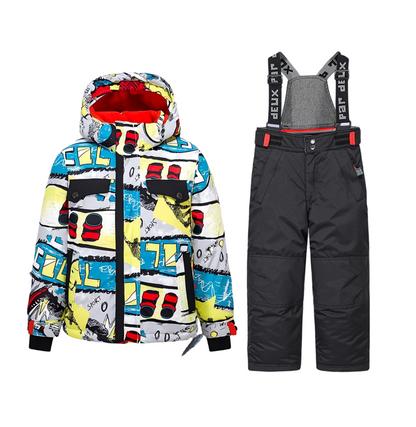 Children's graffiti design ski suit set，4 in 1 Set