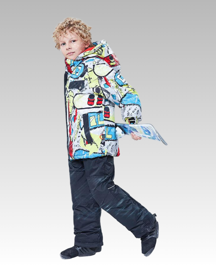 Children's graffiti design ski suit set，4 in 1 Set
