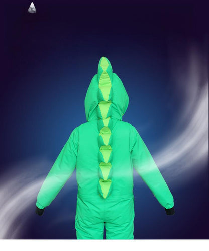 Kids Unisex Winter Animal Friendly Waterproof One Piece Snowsuits-Dinosaur