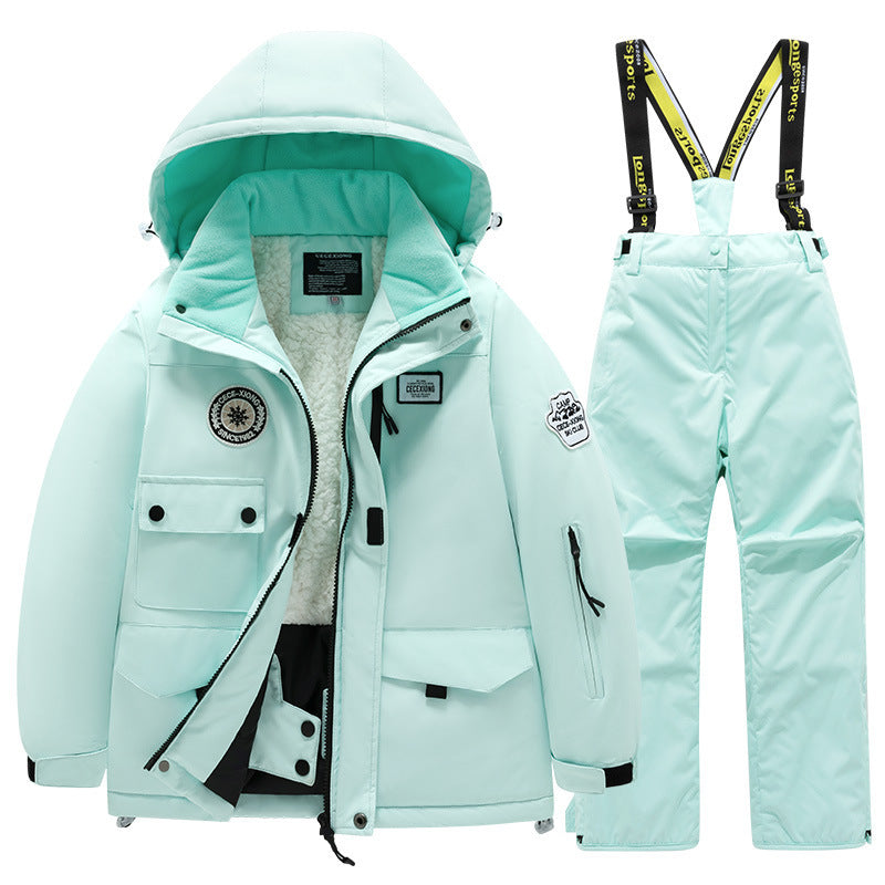 Children's Ski Suit with Polar Fleece Lining-BLUE & GREEN