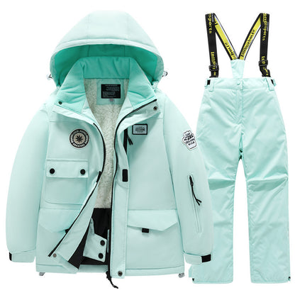 Children's Ski Suit with Polar Fleece Lining-BLUE & GREEN