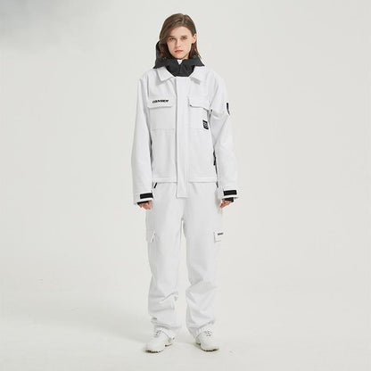 One-Piece Snowboard Suit for Men & Women- Waterproof, Windproof, Stylish Ski Jumpsuit-WHITE