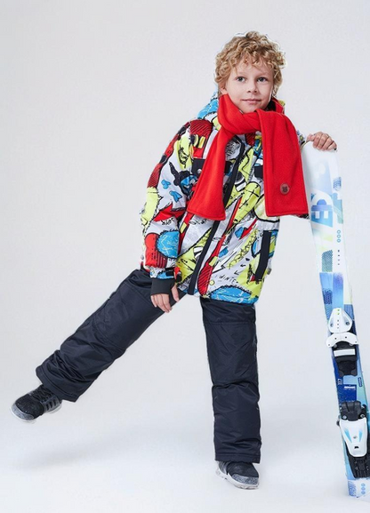 Children's graffiti design ski suit set，4 in 1 Set
