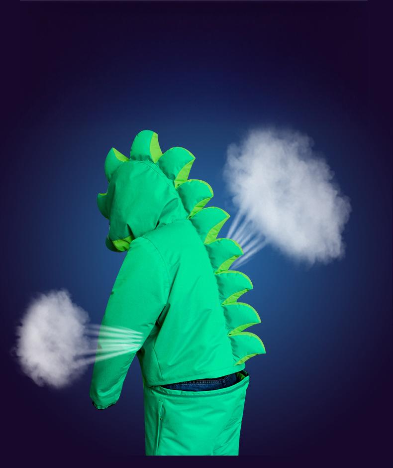 Kids Unisex Winter Animal Friendly Waterproof One Piece Snowsuits-Dinosaur