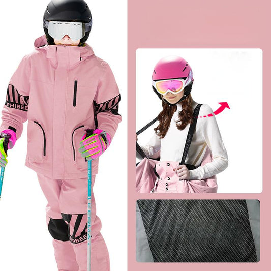 Vibrant Youth Ski Suit Set: Bold Colors + Durable Snow Gear -Pink