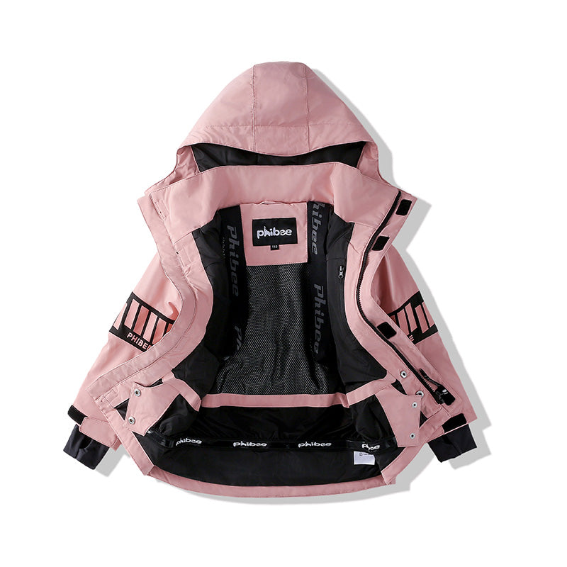 Vibrant Youth Ski Suit Set: Bold Colors + Durable Snow Gear -Pink