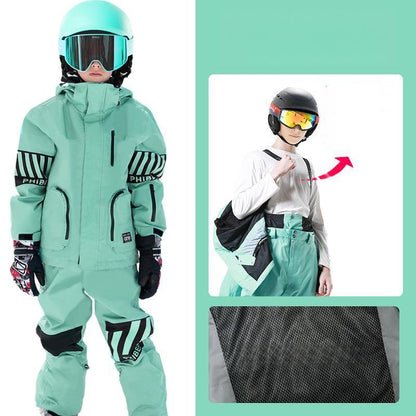 Vibrant Youth Ski Suit Set: Bold Colors + Durable Snow Gear-Green