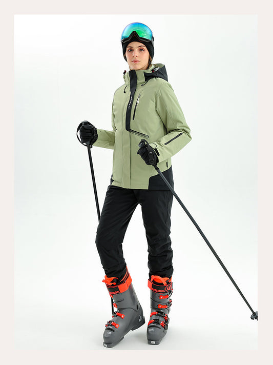 New winter women's ski suit, waterproof, windproof, cold-proof, outdoor thickened ski clothing set -GREEN