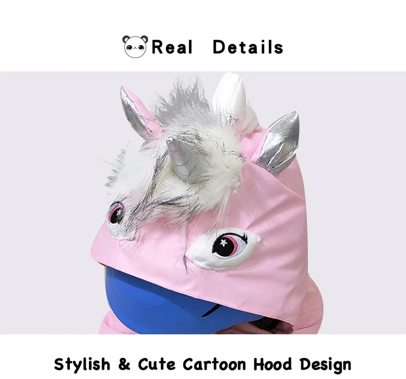 Kids Unisex Winter Animal Friendly Waterproof One Piece Snowsuits-Pink Unicorn & Black Penguin